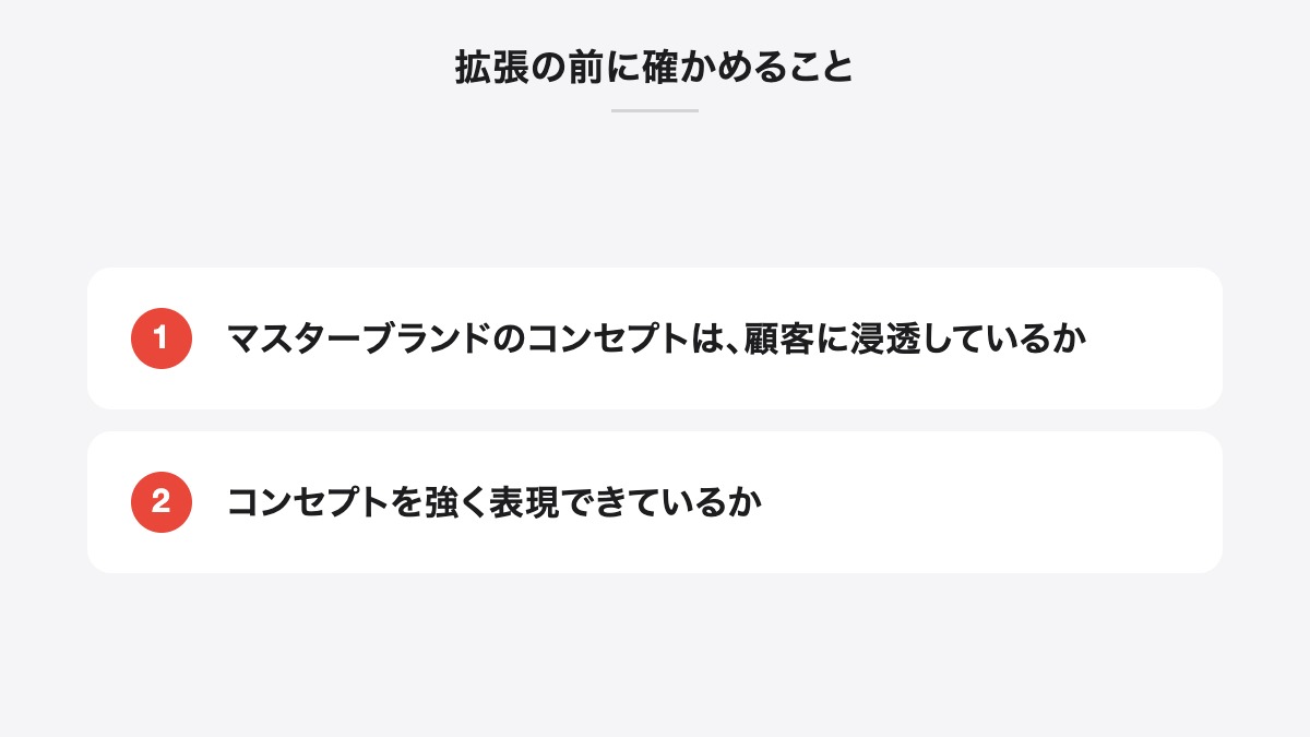 拡張の前に確かめること｜マスターブランドのコンセプトは、顧客に浸透しているか、コンセプトを強く表現できているか