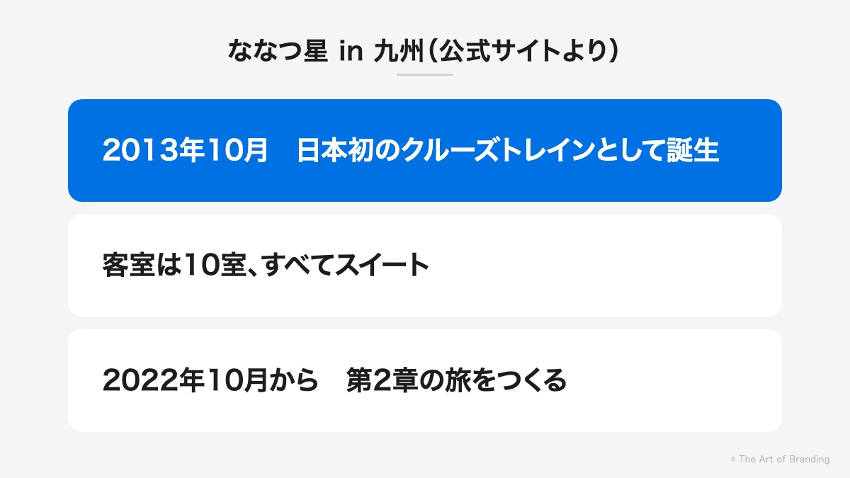 ななつ星 in 九州(公式サイトより):2013年10月誕生、客室10室すべてスイート、2022年10月から第2章
