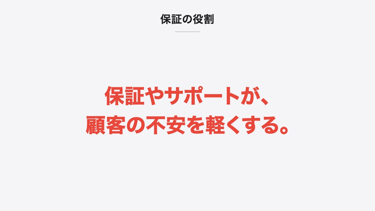 保証の役割|保証やサポートが、顧客の不安を軽くする。
