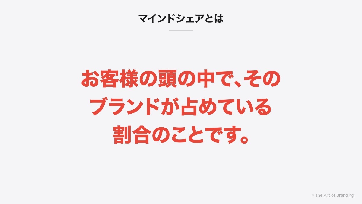マインドシェアとは｜マインドシェアとは、お客様の頭の中で、そのブランドが占めている割合のことです。