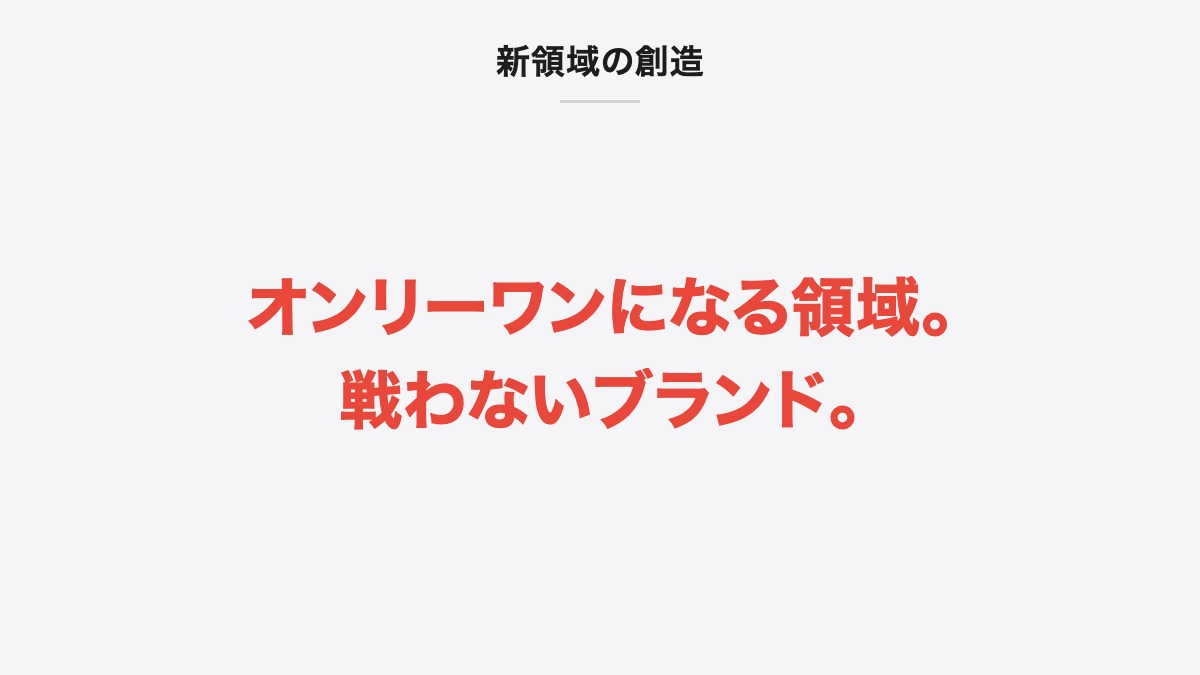 新領域の創造|オンリーワンになる領域。戦わないブランド。