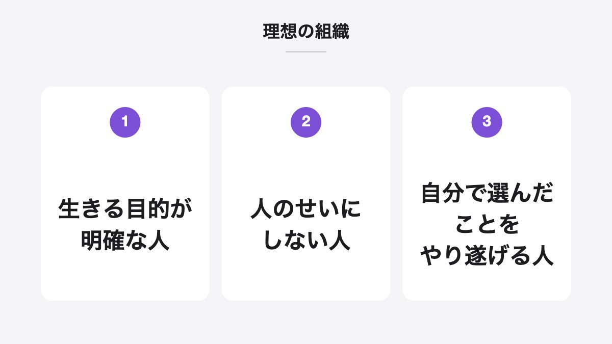 理想の組織|生きる目的が明確な人、人のせいにしない人、自分で選んだことをやり遂げる人